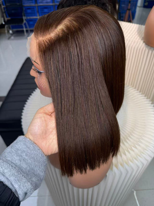 #4 Brown Color Short Bob Wig 5x5 HD Lace Closure Wig 100% Human Raw Hair Pre Plucked