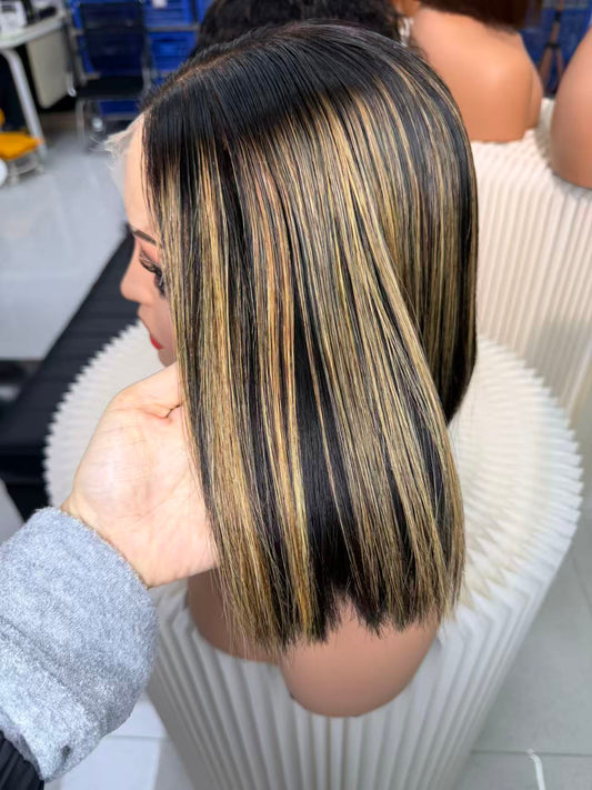 1B/27# Short Bob Wig 5x5 HD Lace Closure Wig 100% Raw Hair Pre Plucked